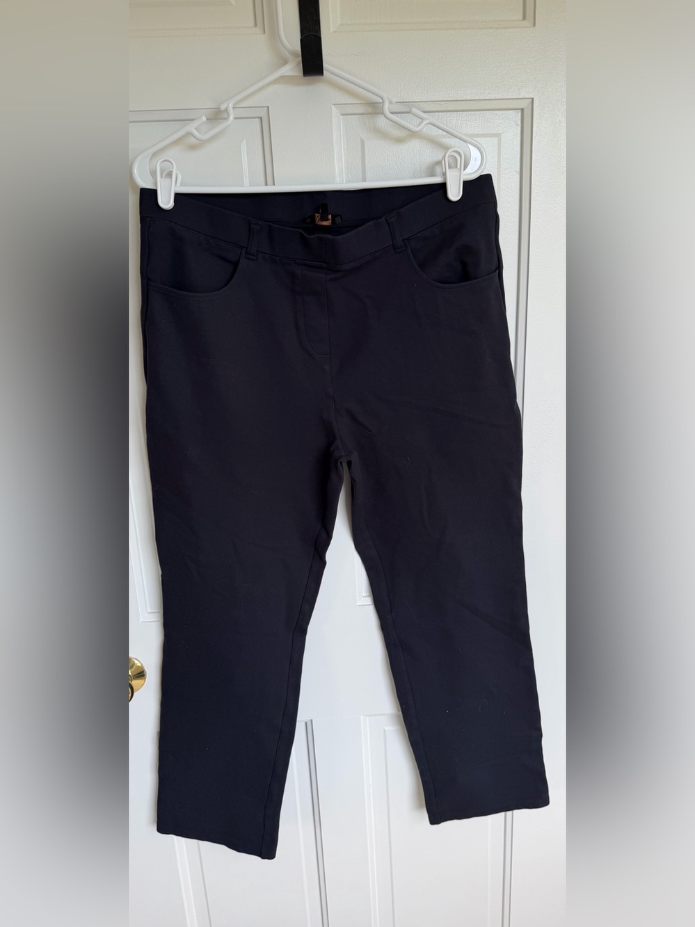 Quince XL Blue/Navy Stretch Ponte Cropped Pants Pull On Career Casual